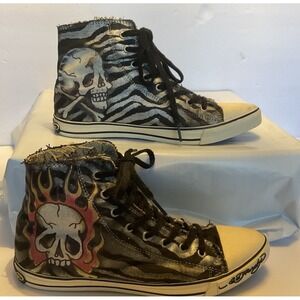 Ed Hardy VTG Fire Skull Old Skool Shoe Sneakers High Top Vintage Y2K Grunge Goth